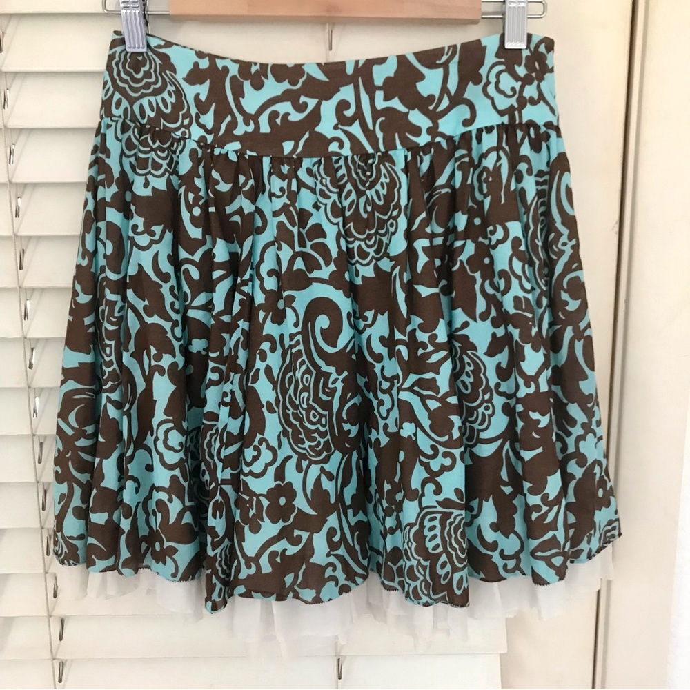 Vintage Juicy Couture Peasant Skirt small Blue and Brown Paisley Fully Lined Y2K